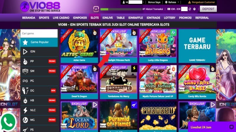 Halaman Utama Menu Permainan Slot - Vio88