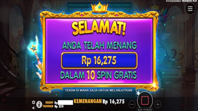 Tampilan Animasi Pembayaran Kemenangan - Starlight Princess PACHI